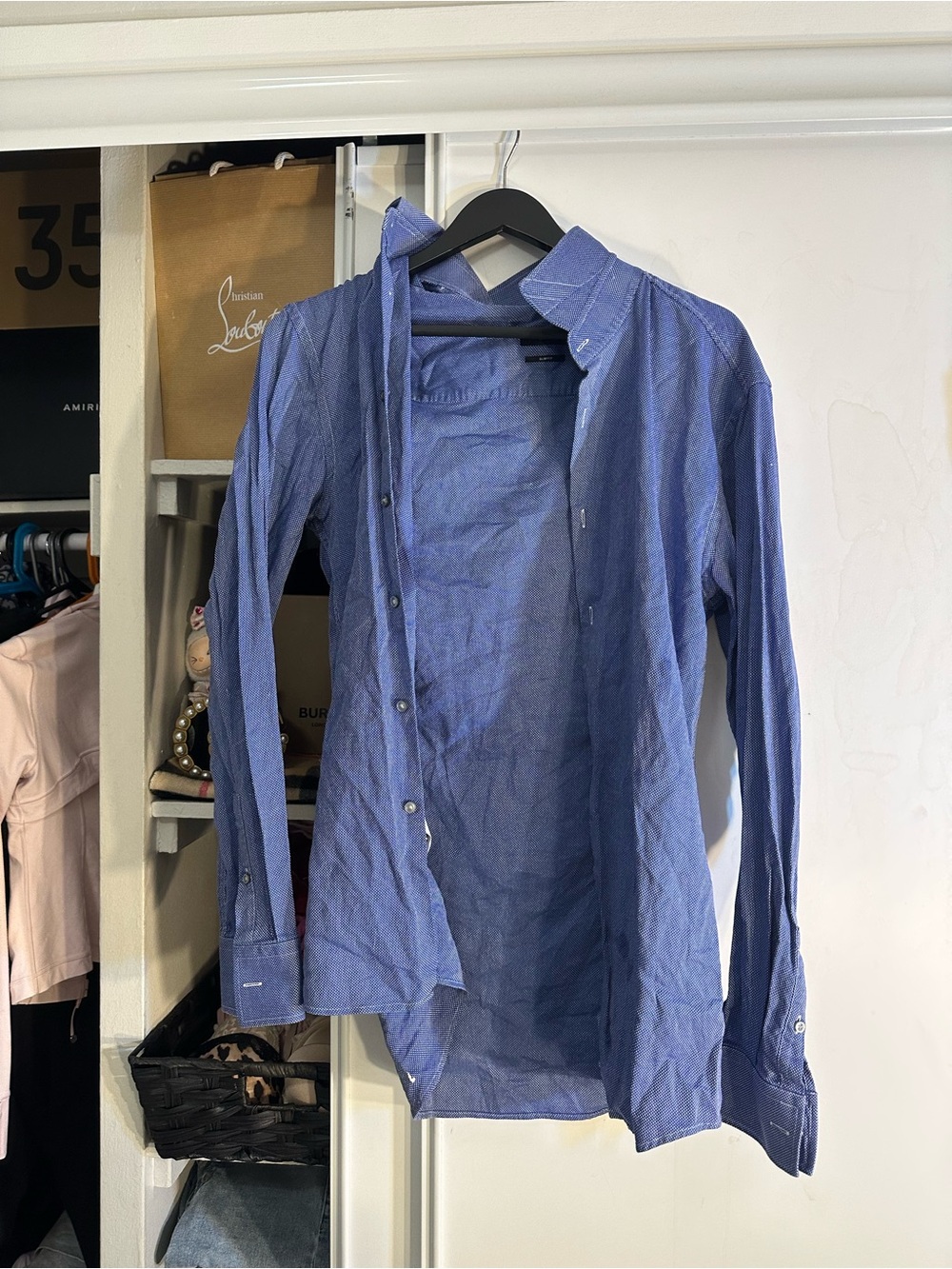 BOSS Men’s Blue Textured Long-Sleeve Dress Shirt - Picture 12 of 14
